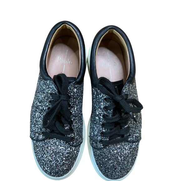 Linea Paolo Kelsey Platform Tennis Shoes Gold Glitter Metallic Womens Size 7.5 - Picture 2 of 9